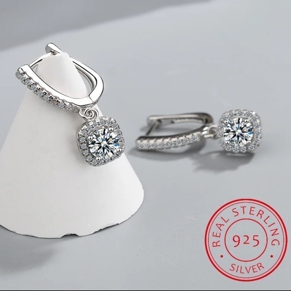 New 2 Carat Sterling Silver Dangle Earrings - Picture 6 of 8